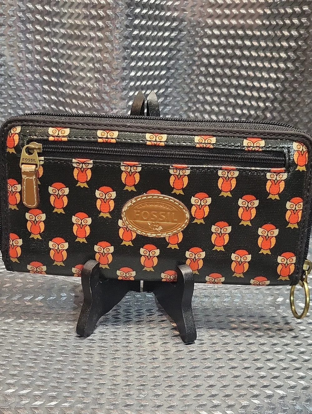 Fossil Black Wallet with Owl Print